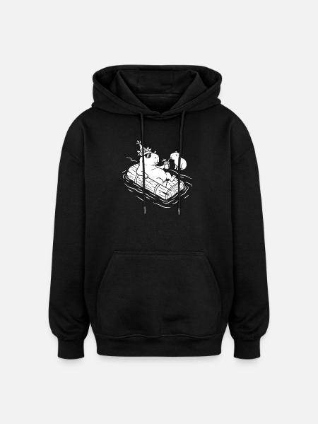 Capy Party on the Raft - Oversized Unisex Hoodie - black