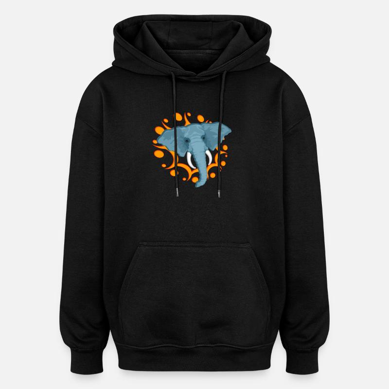 Blue Elephant with Orange Spat - Oversized Unisex Hoodie - black
