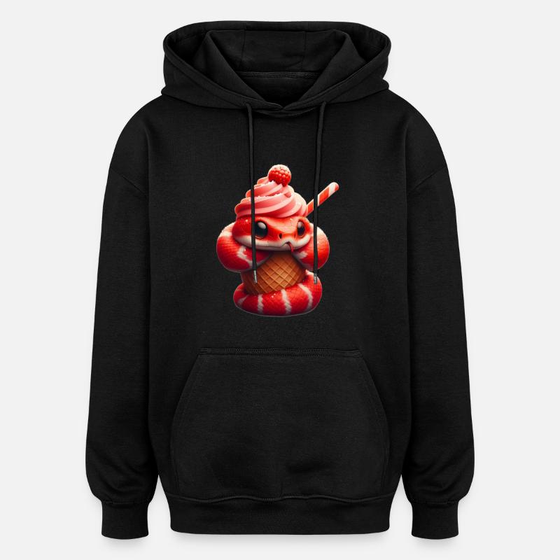 Cute Snake in Cone - Oversized Unisex Hoodie - black