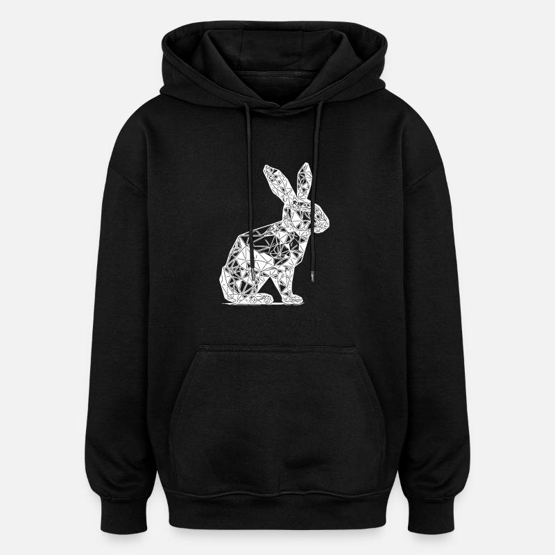Lignes géométriques Tête de lapin - Sweat à capuche oversize unisexe - noir