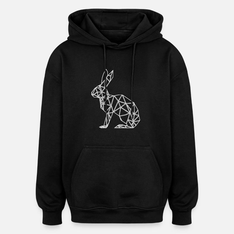 Géométrique Lapin Lignes mignonnes Lapin - Sweat à capuche oversize unisexe - noir
