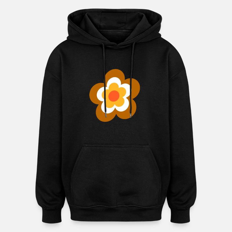 70s Flower Pattern Retro - Oversized Unisex Hoodie - black