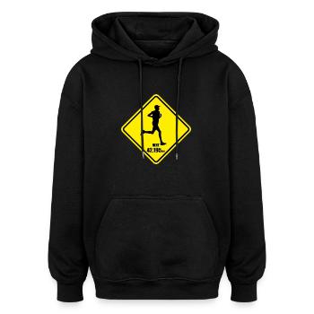 Marathon Road Sign - Oversized Unisex Hoodie - black - Front - Noah (186cm)