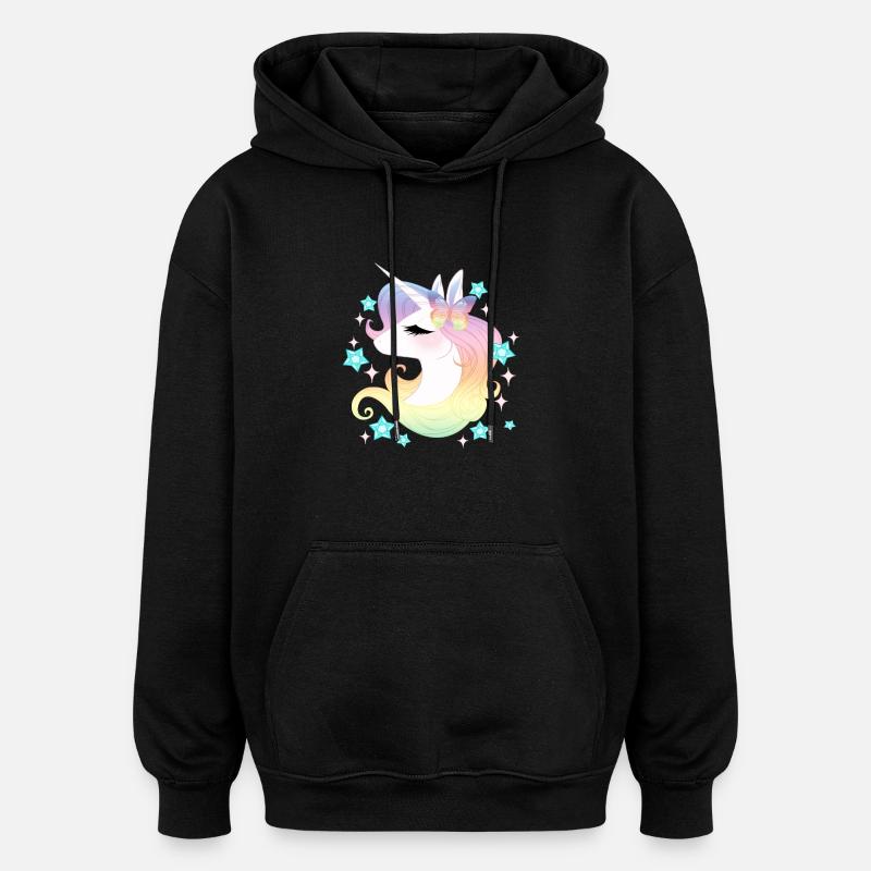Einhorn Strars - Oversized Unisex Hoodie - Schwarz