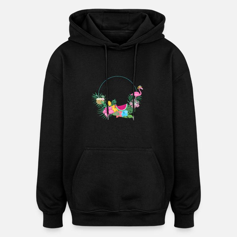 beachy_wreath_flamingo - Sweat à capuche oversize unisexe - noir