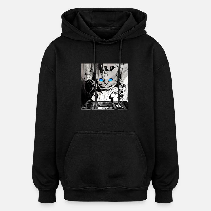 Œuvres d’art de Cats DJ - Sweat à capuche oversize unisexe - noir