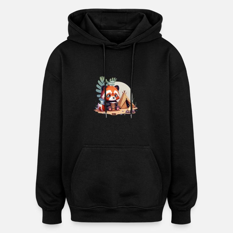 Camping Panda Rouge - Sweat à capuche oversize unisexe - noir