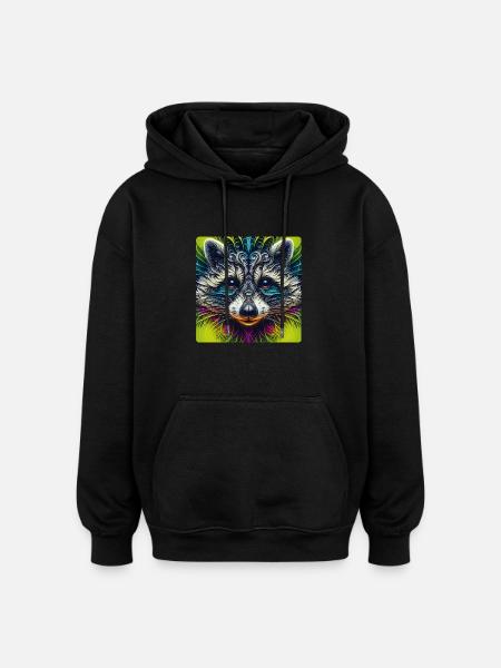 Racoon Fractal Art - Oversized Unisex Hoodie - black