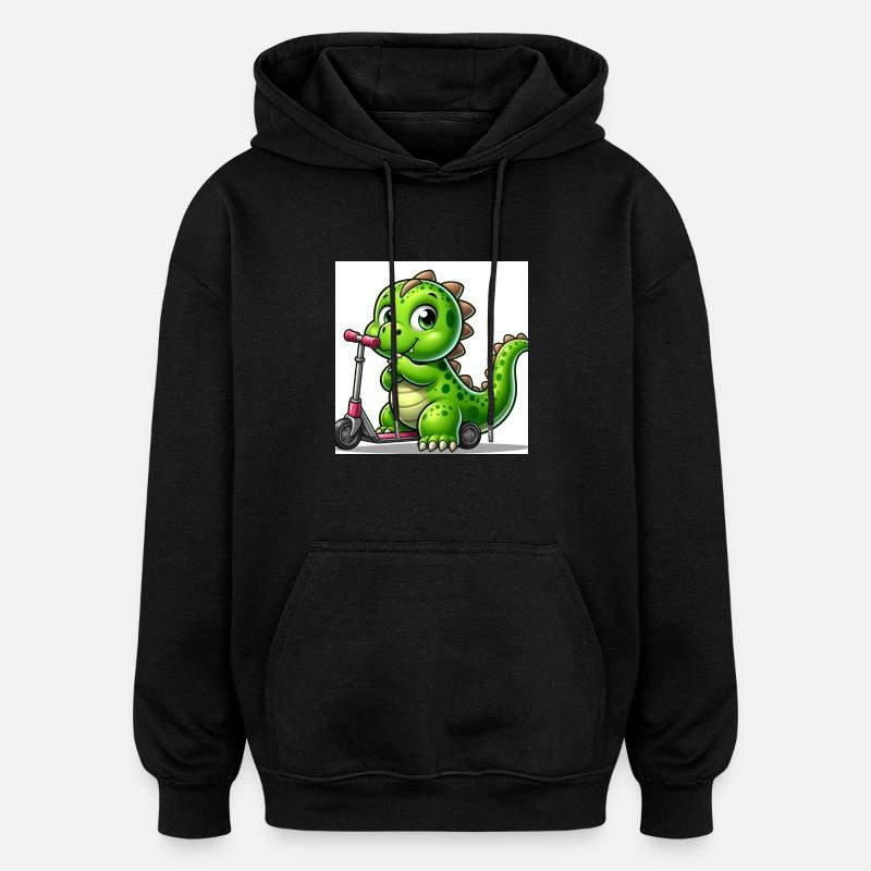 Dino green sur un scooter - Sweat à capuche oversize unisexe - noir