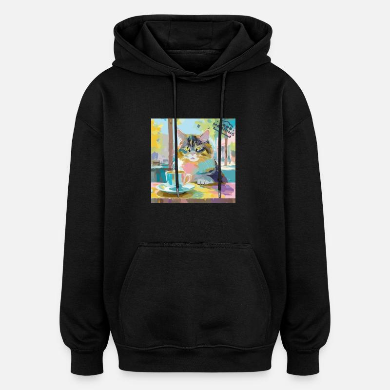 The Coffee Cat - Oversized Unisex Hoodie - Schwarz