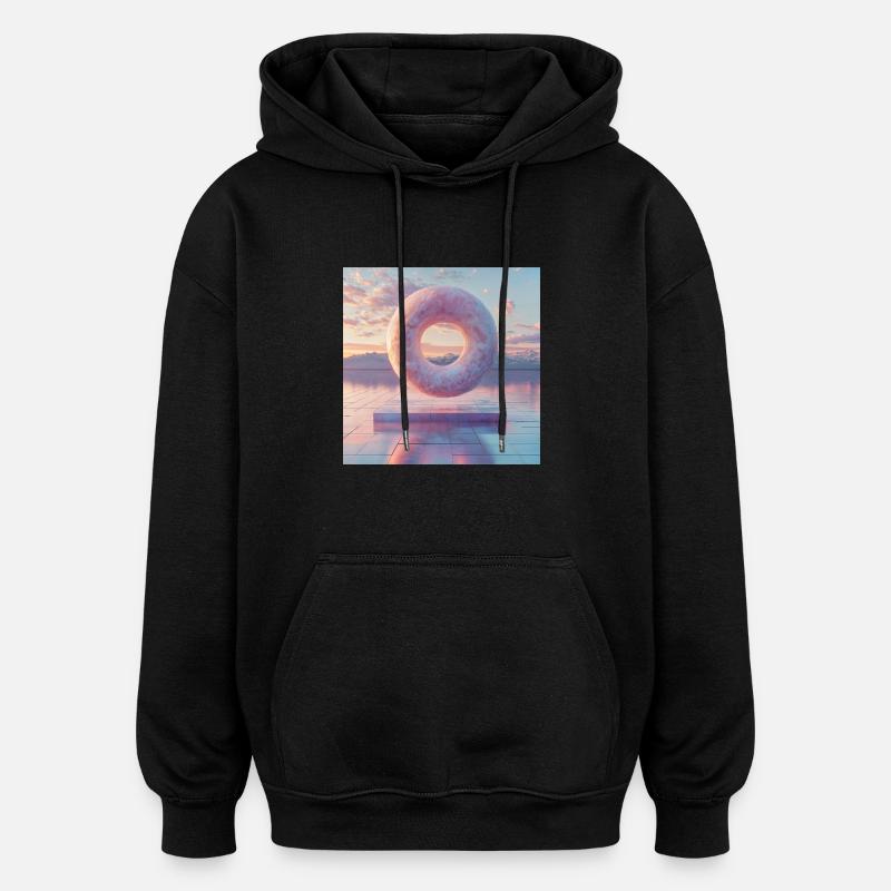 Beignet en lévitation 3D - Sweat à capuche oversize unisexe - noir