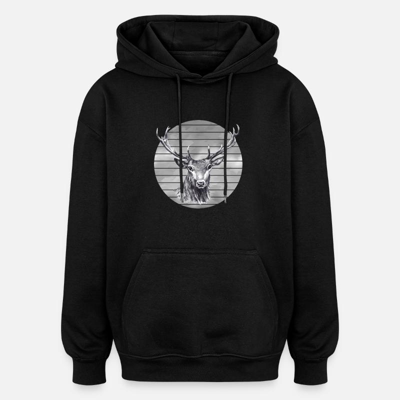 Hirsch - Oversized Unisex Hoodie - Schwarz