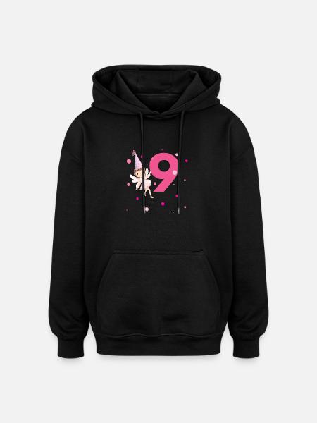 9th Birthday Pink Fairy - Oversized Unisex Hoodie - black