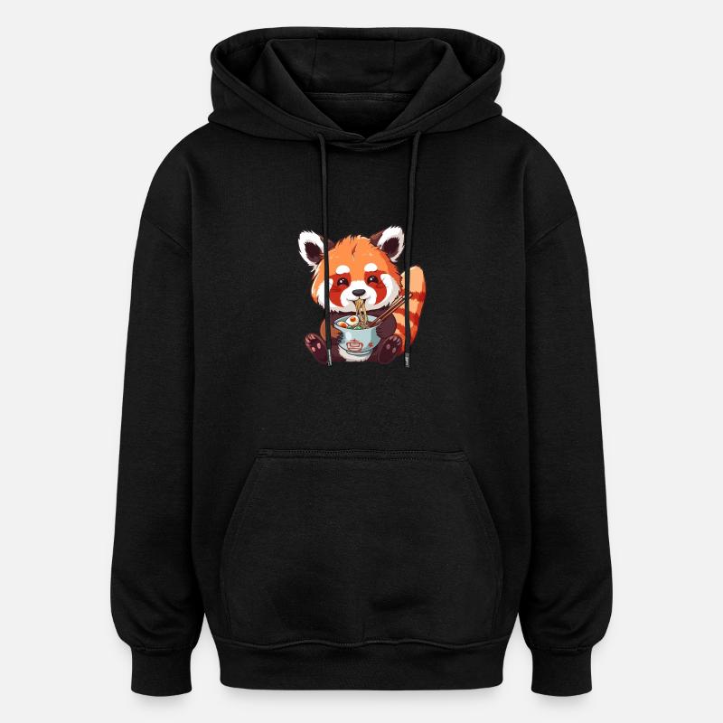 Red Panda Petit Panda Ramen - Sweat à capuche oversize unisexe - noir