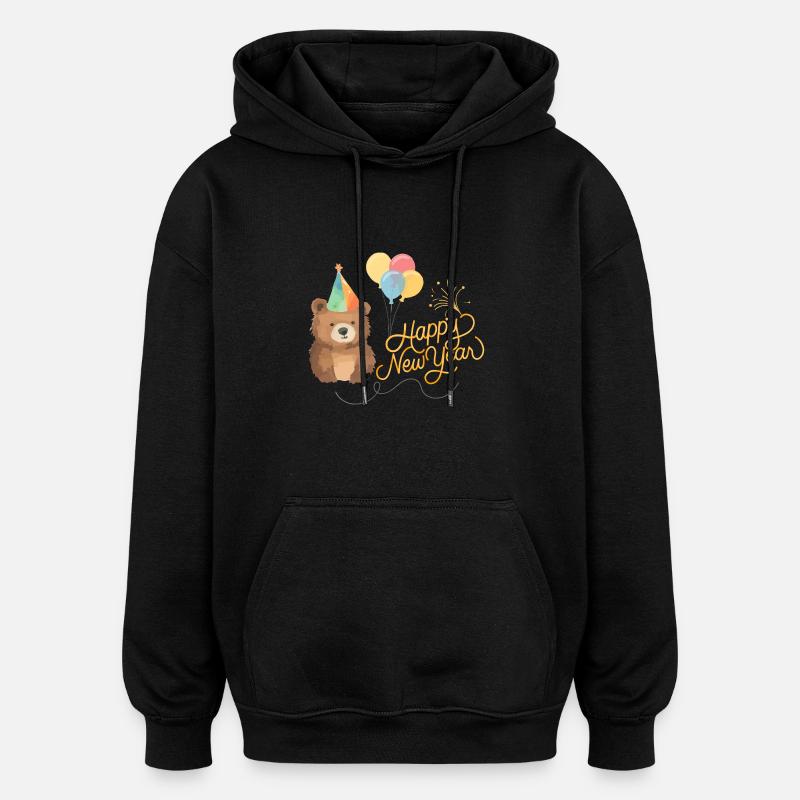 Bonne année ours - Sweat à capuche oversize unisexe - noir