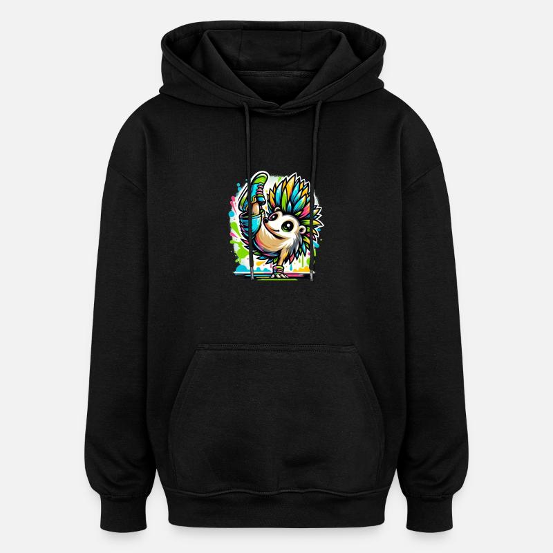 Cool Hedgehog Breakdance Dancing - Oversized Unisex Hoodie - black