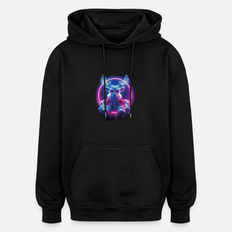 Renne de Noël néon - Sweat à capuche oversize unisexe - noir