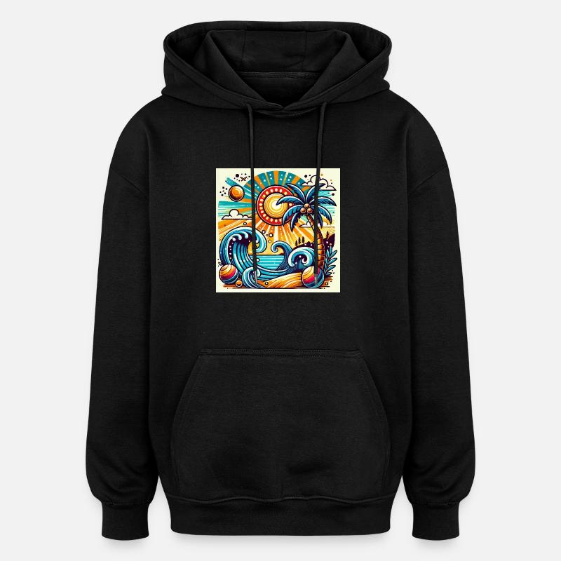 Coucher de soleil tropical - Sweat à capuche oversize unisexe - noir
