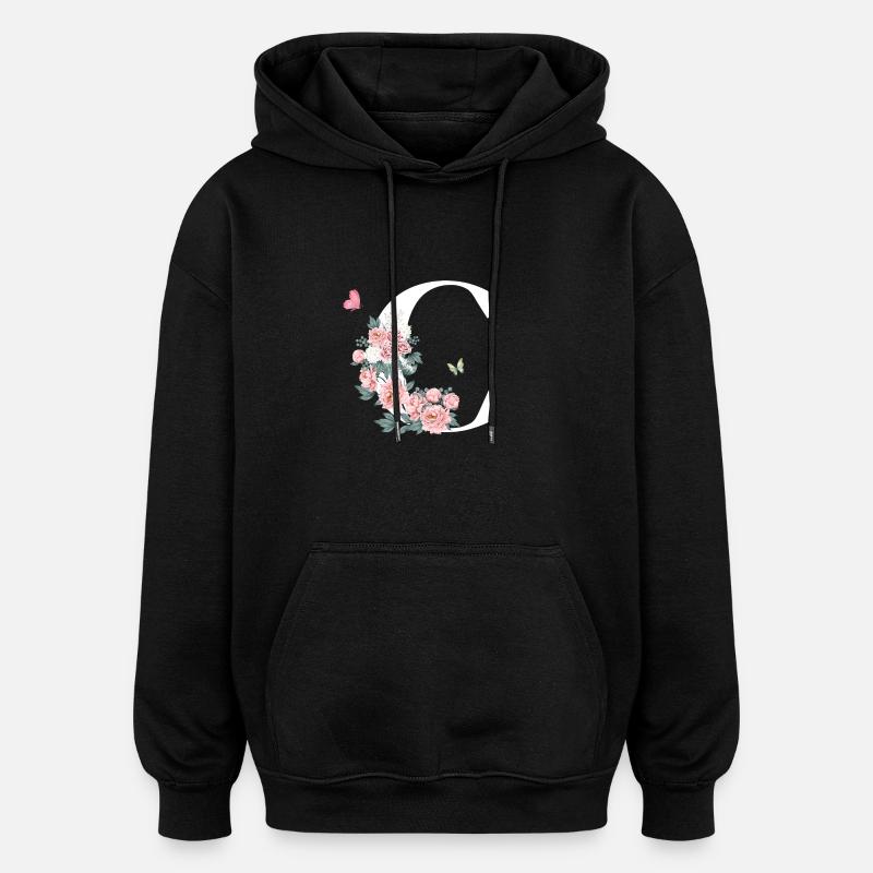 Lettre c fleurs rose - Sweat à capuche oversize unisexe - noir