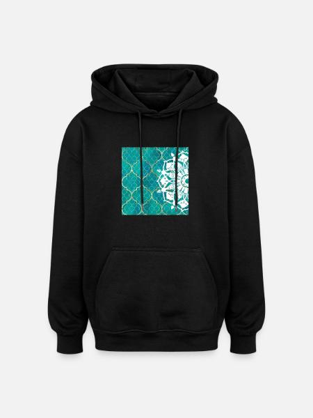Teal Mandala Moroccan Art - Oversized Unisex Hoodie - black