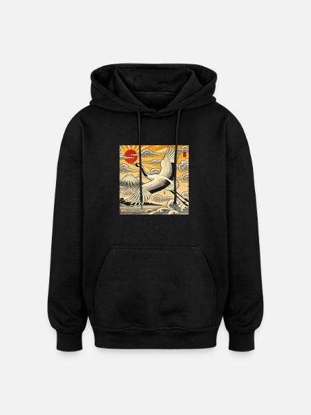 Japanese-style crane - Oversized Unisex Hoodie - black