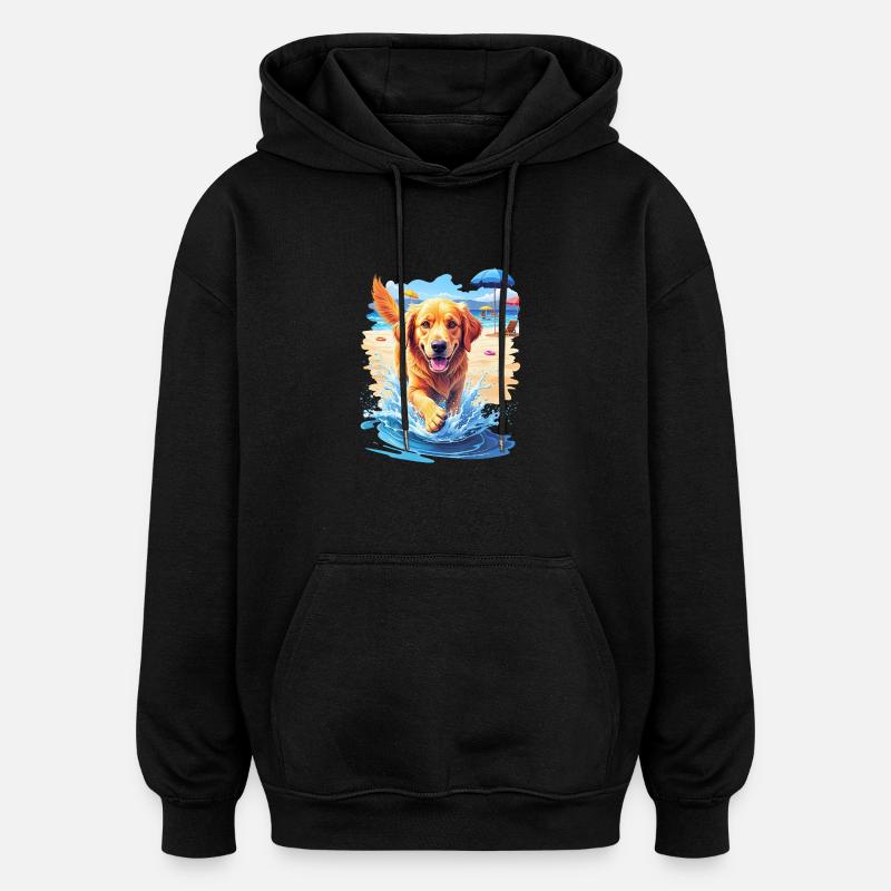 Hund am Strand - Oversized Unisex Hoodie - Schwarz