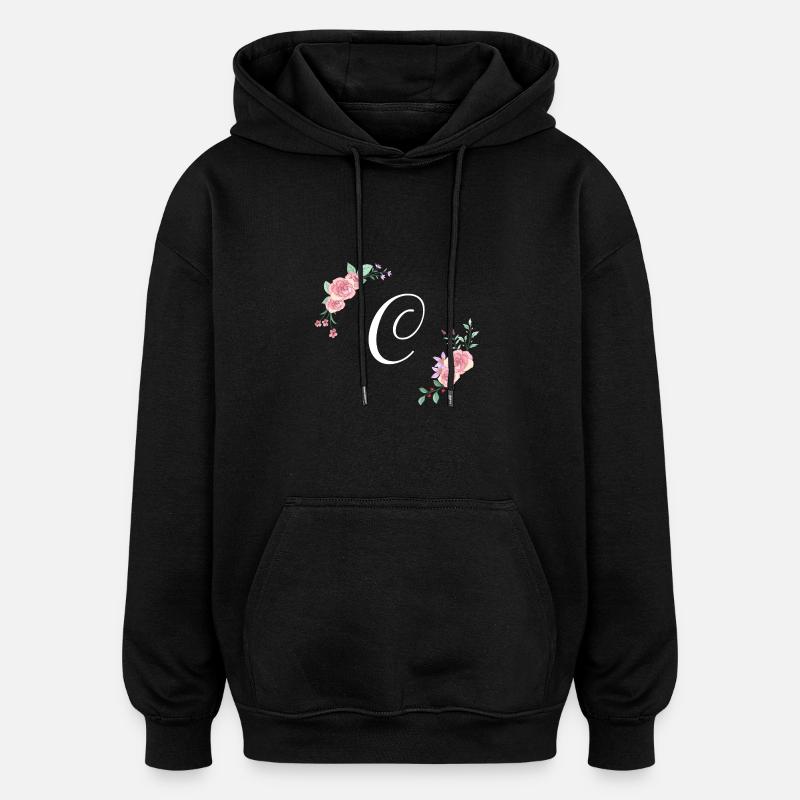 Lettre c florale rose - Sweat à capuche oversize unisexe - noir