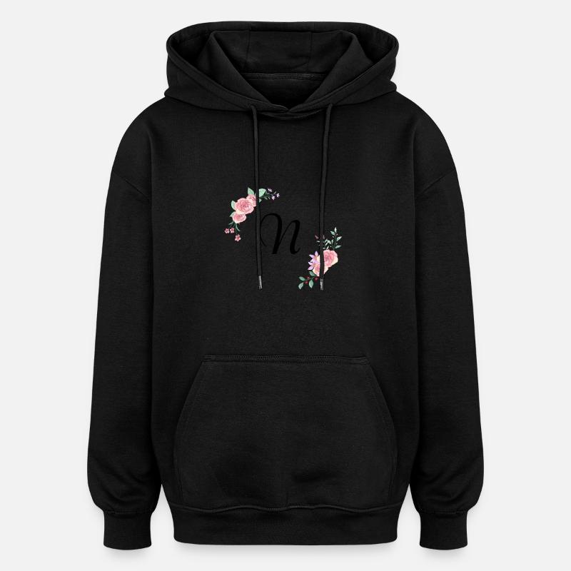 Rosa Blumenbuchstabe n - Oversized Unisex Hoodie - Schwarz