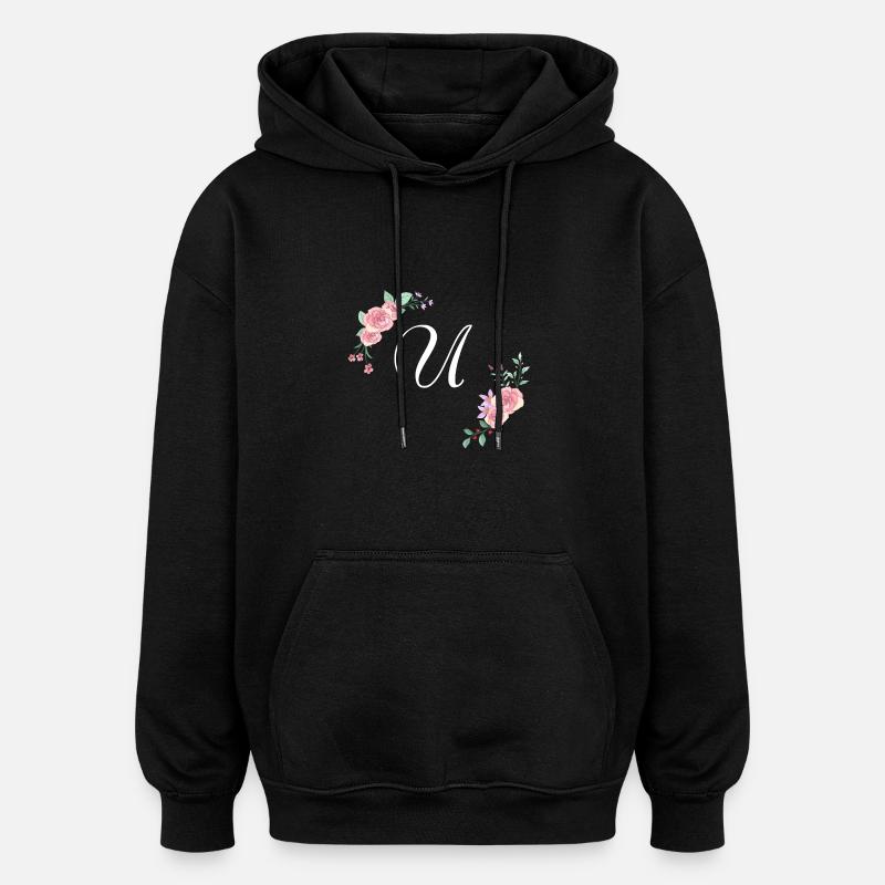Rosa geblümter U-Buchstabe - Oversized Unisex Hoodie - Schwarz