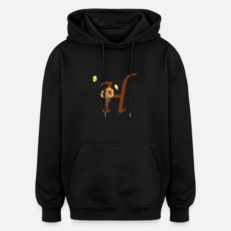 Lettre h tournesol papillon - Sweat à capuche oversize unisexe - noir