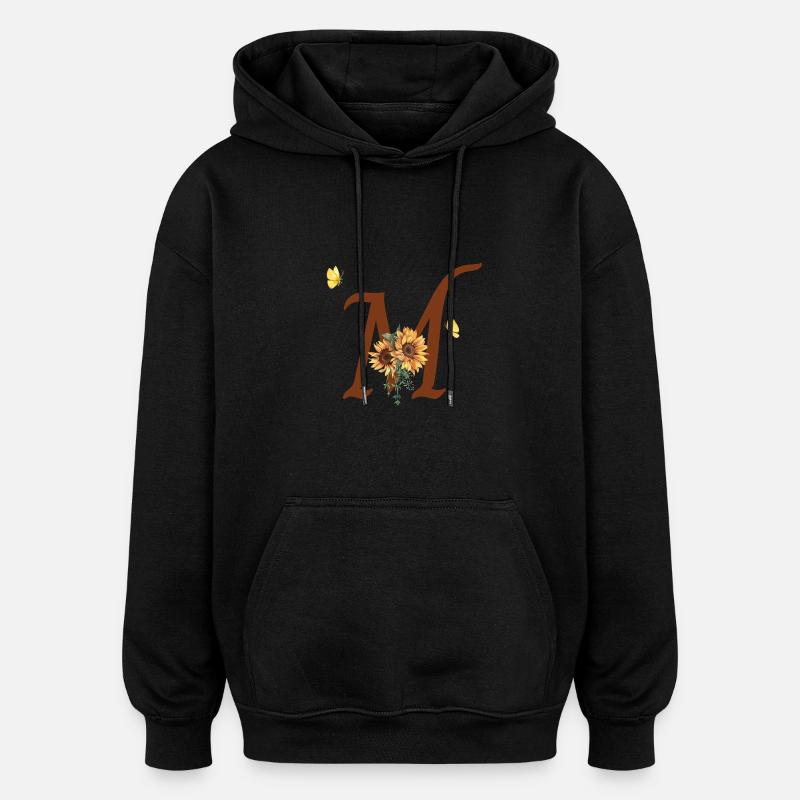 Lettre m tournesol papillon - Sweat à capuche oversize unisexe - noir