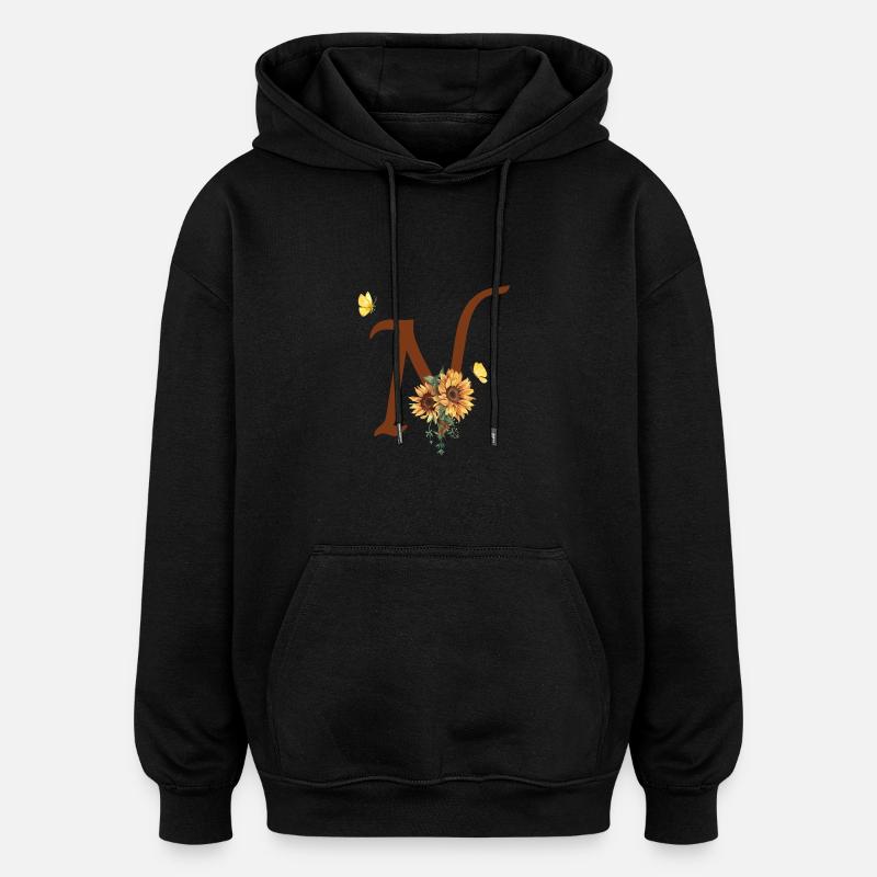 Lettre n tournesol papillon - Sweat à capuche oversize unisexe - noir