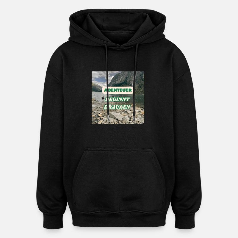 Abenteuer beginnt draußen - Oversized Unisex Hoodie - Schwarz