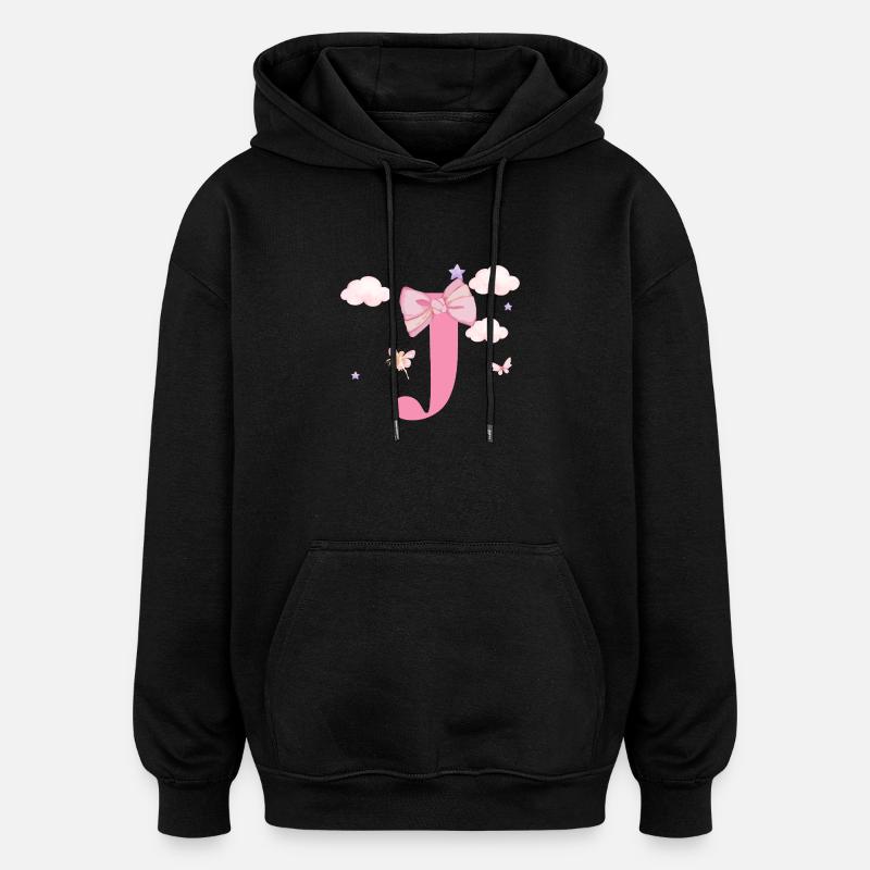 Lettre j rose nuages - Sweat à capuche oversize unisexe - noir