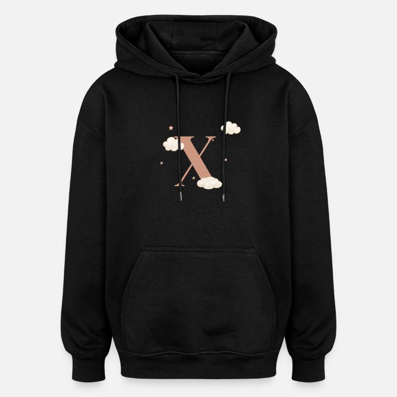 Lettre x nuages étoiles - Sweat à capuche oversize unisexe - noir