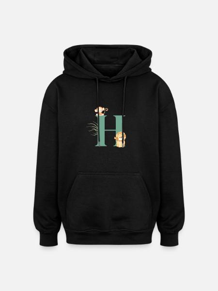 Letter h green jungle animals - Oversized Unisex Hoodie - black