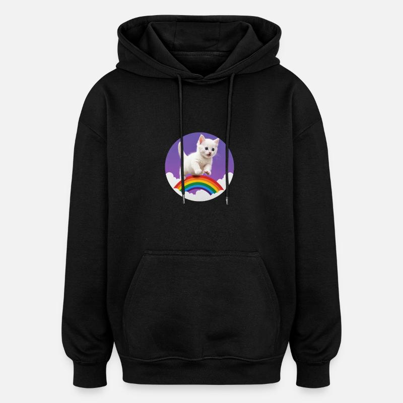 Chaton Blanc Arc-en-ciel 2 - Sweat à capuche oversize unisexe - noir