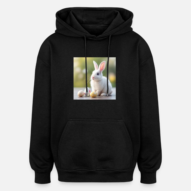 White Hare Easter - Oversized Unisex Hoodie - black