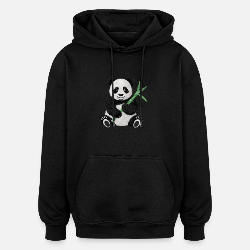 Panda Brodé - Sweat à capuche oversize unisexe - noir