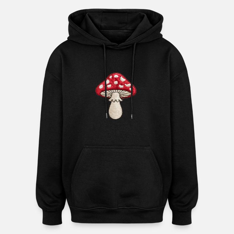 Champignon brodé - Sweat à capuche oversize unisexe - noir