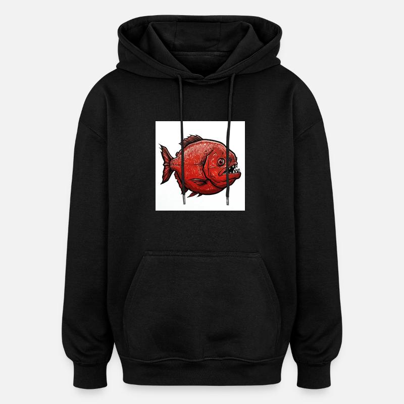 Piranha rouge - Sweat à capuche oversize unisexe - noir