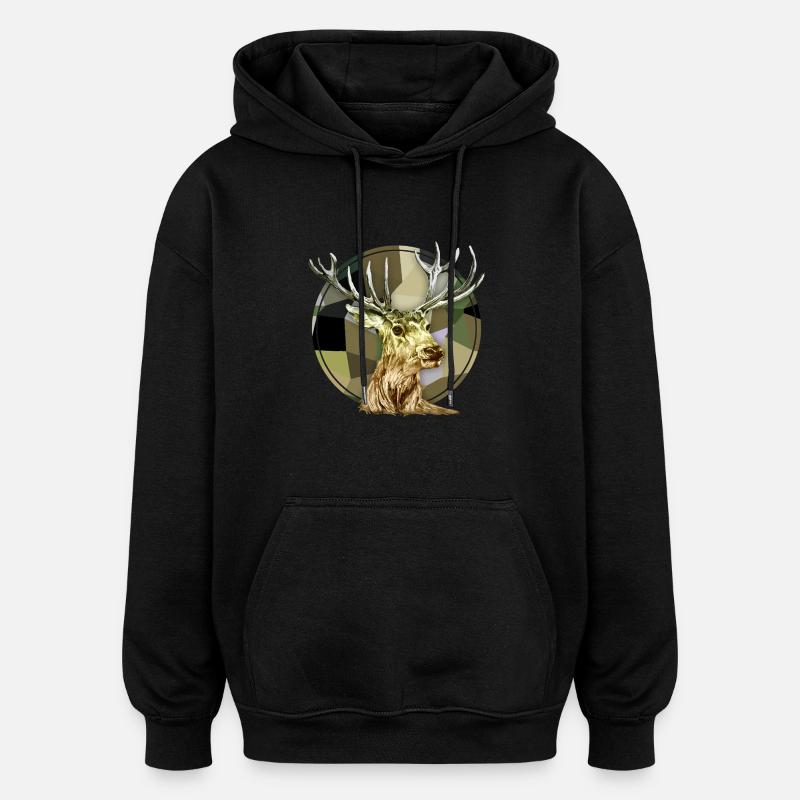 Hirsch - Oversized Unisex Hoodie - Schwarz