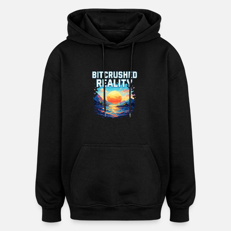 Bitcrushed Reality – Sunset in Glitch - Oversized Unisex Hoodie - black