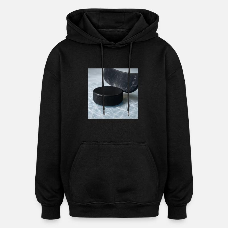 Hockey sur glace - Bâton et rondelle - Sweat à capuche oversize unisexe - noir
