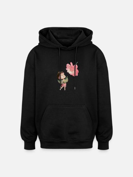 Magical fairy with peony - Oversized Unisex Hoodie - black