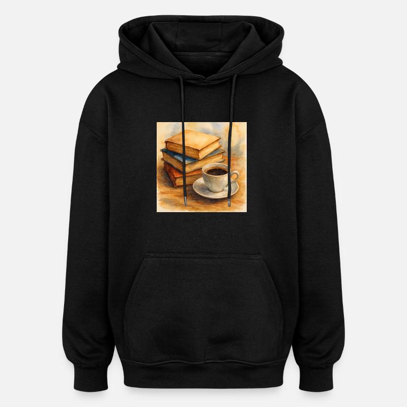 Book and coffee - Oversized Unisex Hoodie - black