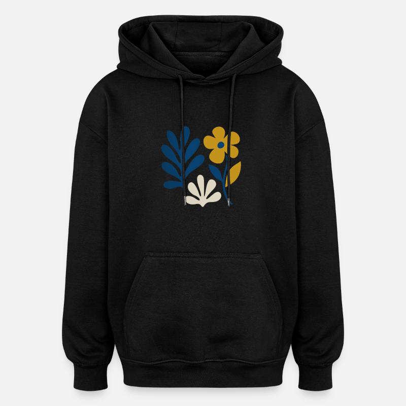 Florale Komposition – Blau & Senf - Oversized Unisex Hoodie - Schwarz