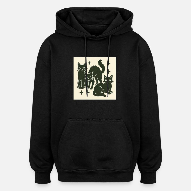 Trio de chat noir - Sweat à capuche oversize unisexe - noir