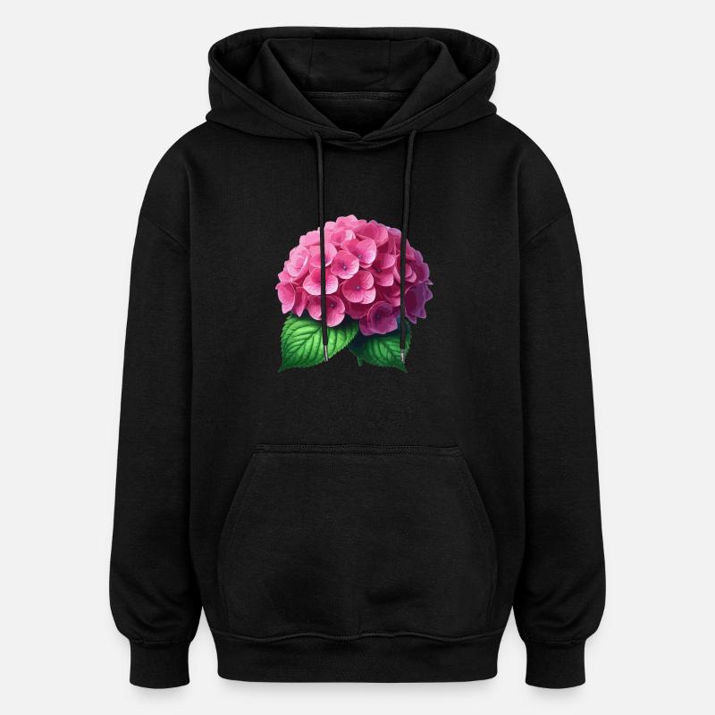 Hortensia rose - Sweat à capuche oversize unisexe - noir