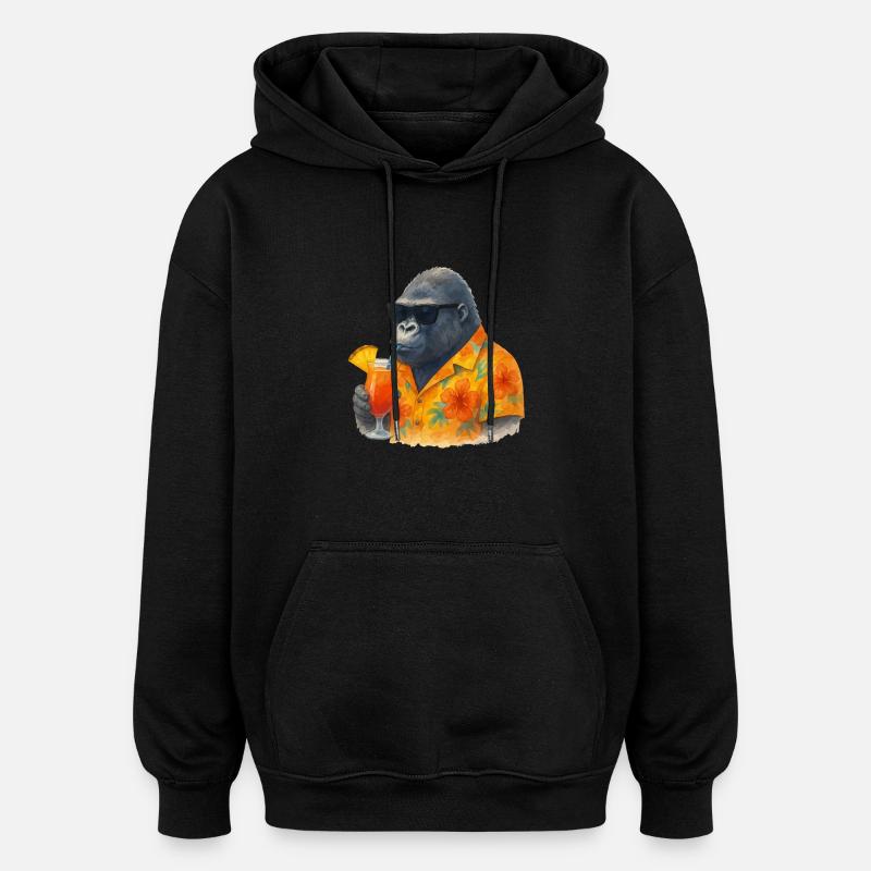 Bande dessinée Gorilla Hawaii - Sweat à capuche oversize unisexe - noir